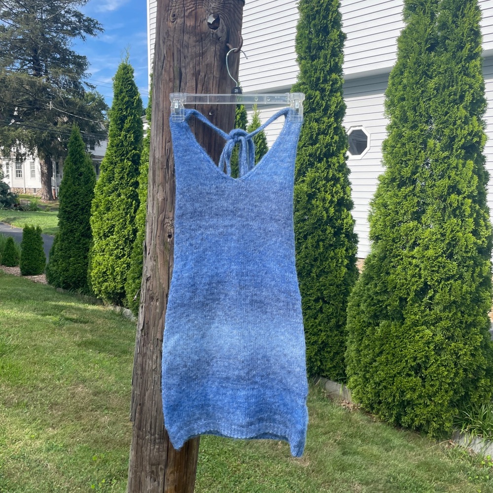 blue knit halter dress
